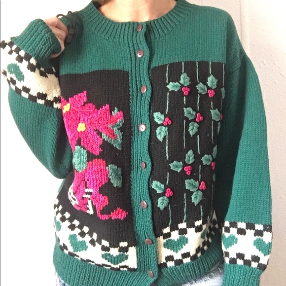 🌺VTG 80s NORDSTOM cottage core wool cardigan - Picture 2 of 10